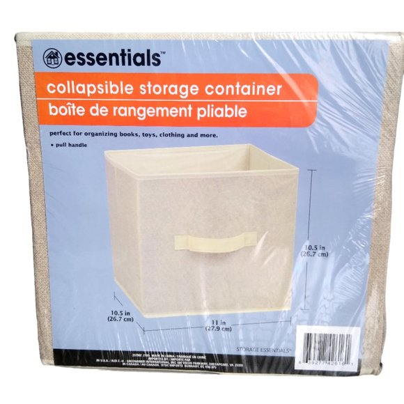 3 Essentials Tan Collapsible Storage Bin Container with Handle, 10.5x11x10.5 in. - Picture 2 of 5